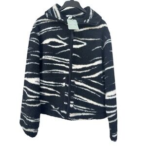 H&M Women Teddy Bear Zebra Sherpa Jacket Size Large NWT‎